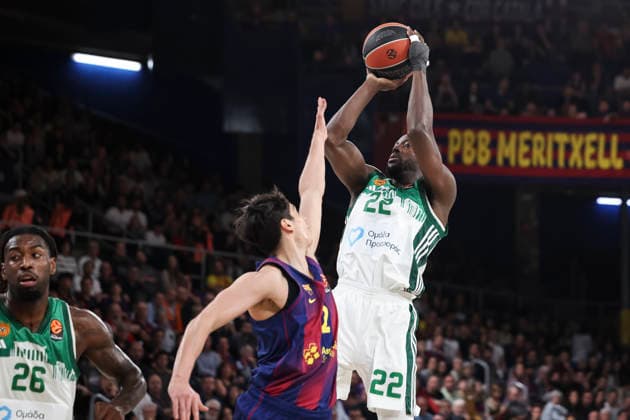 April 7, 2026, Barcelona, Barcelona, Spain: Jerian Grant of Panathinaikos Aktor Athens in action during the EuroLeague Regular Season Round 36 match played between FC Barcelona, Barca and Panathinaikos Aktor Athens at Palau Blaugrana on April 07, 2026 in Barcelona, Spain. Barcelona Spain - ZUMAa181 20260407_zaa_a181_221 Copyright: xJavierxBorregox