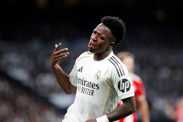 UEFA champions league - Real Madrid vs Bayern Munchen MADRID, SPAIN - April 7:Vinicius Jr of Real Madrid reacts to a missed opportunity during the UEFA champions league 2025 26 Quarter-finals first leg match between Real Madrid and Bayern Munchen at Santiago Bernabeu Stadium. (Photo by Guille Martinez f22photo) Madrid Santiago Bernabeu Stadium Spain Copyright: xGuillermoxMartinezx