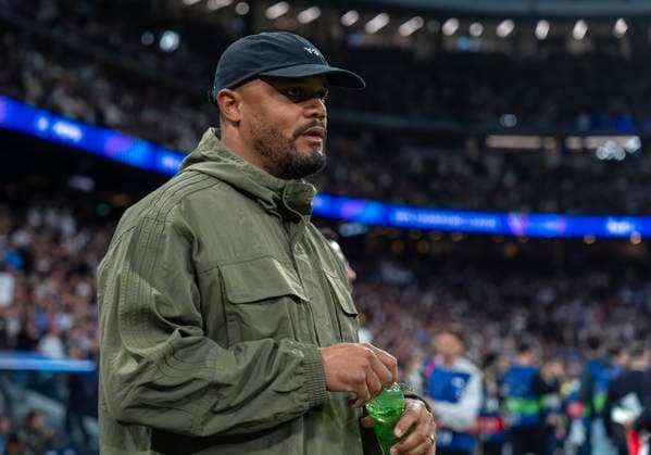 07 04 2026, Football UEFA Champions League 2025 2026 quarter-finals, Real Madrid FC Bayern Munich, at Estadio Bernabeu in Madrid Spain , Coach Vincent Kompany FC Bayern Munich
