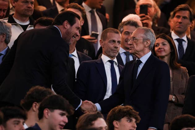 UEFA Champions League 2025 2026 quarter final, Real Madrid FC Bayern Munich, at Estadio Bernabeu in Madrid Spain April 07, 2026, Madrid, Madrid, Spain Florentino Perez of Real Madrid during the UEFA Champions League 2025 2026 quarter final, Real Madrid FC Bayern Munich, at Estadio Bernabeu in Madrid Spain Madrid Madrid Madrid Spain Copyright: xAlejandroxMatiasx