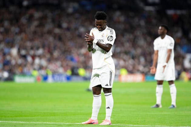 UEFA champions league - Real Madrid vs Bayern Munchen MADRID, SPAIN - April 7:Vinicius Jr of Real Madrid reacts to a missed opportunity during the UEFA champions league 2025 26 Quarter-finals first leg match between Real Madrid and Bayern Munchen at Santiago Bernabeu Stadium. (Photo by Guille Martinez f22photo) Madrid Santiago Bernabeu Stadium Spain Copyright: xGuillermoxMartinezx