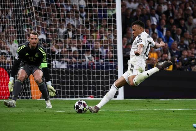 UEFA Champions League quarterfinal first leg soccer match Real Madrid vs Bayern Munich at Santiago Bernabeu stadium in Madrid, Spain. 07 April 2026 Kylian Mbappe 900 Cordon Press  900 CordonxPress LOF - Champions League Real Madrid vs Bayern Munich