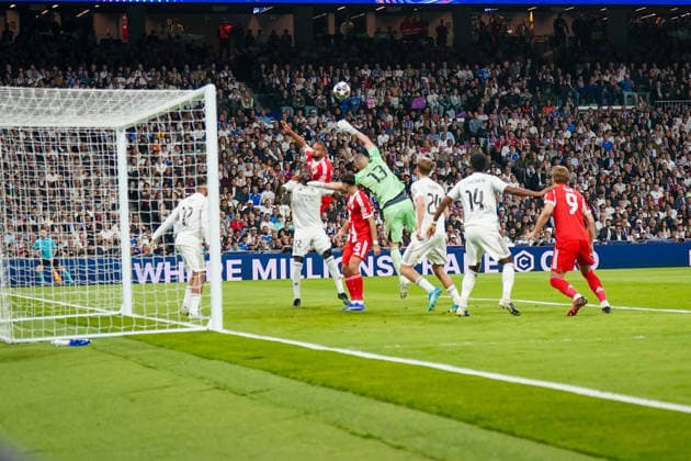 Spain Football UEFA Champions League 2025 2026, quarter-final Real Madrid vs FC Bayern Munich Bernabeu Madrid goal area scene Real Copyright: xJOERANxSTEINSIEKx