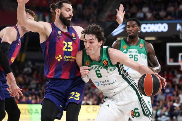 April 7, 2026, Barcelona, Barcelona, Spain: Cedi Osman of Panathinaikos Aktor Athens and Tornike Shengelia of FC Barcelona, Barca in action during the EuroLeague Regular Season Round 36 match played between FC Barcelona and Panathinaikos Aktor Athens at Palau Blaugrana on April 07, 2026 in Barcelona, Spain. Barcelona Spain - ZUMAa181 20260407_zaa_a181_273 Copyright: xJavierxBorregox