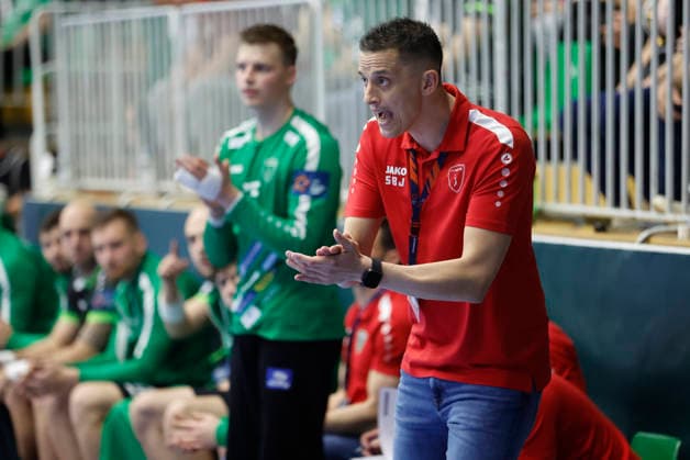 RK Nexe v IFK Kristianstad - EHF European League Men 2025 2026 Head Coach of RK Nexe Sasa Barisic Jaman reacts during the EHF European League Men 2025 26 play-offs 2nd leg match between RK Nexe and IFK Kristianstad at Sports Hall King Tomislav on April 7, 2026 in Nasice, Croatia.  DavorxJavorovic PIXSELL