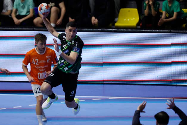 RK Nexe v IFK Kristianstad - EHF European League Men 2025 2026 Aleksandar Bakic of Rk Nexe shoots on the goal during the EHF European League Men 2025 26 play-offs 2nd leg match between RK Nexe and IFK Kristianstad at Sports Hall King Tomislav on April 7, 2026 in Nasice, Croatia.  DavorxJavorovic PIXSELL