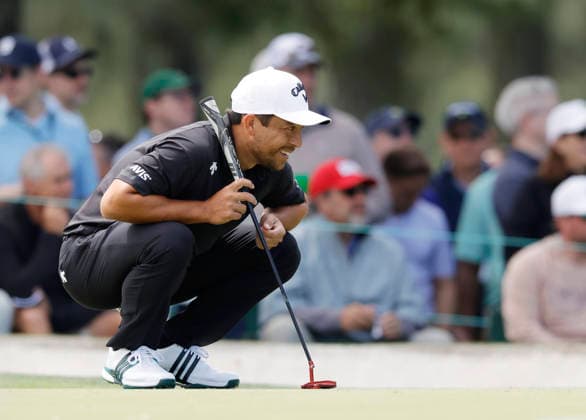 Xander Schauffele lines up a putt on the 7th green during a practice round on the Tuesday before The Masters Tournament at Augusta National Golf Club on Tuesday, April 7, 2026 in Augusta, Georgia.  AUG20260407137 JOHNxANGELILLO