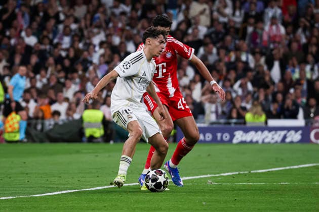 UEFA Champions League 2025 2026 quarter final, Real Madrid FC Bayern Munich, at Estadio Bernabeu in Madrid Spain April 07, 2026, Madrid, Madrid, Spain Thiago Pitarch of Real Madrid during the UEFA Champions League 2025 2026 quarter final, Real Madrid FC Bayern Munich, at Estadio Bernabeu in Madrid Spain Madrid Madrid Madrid Spain Copyright: xAlejandroxMatiasx