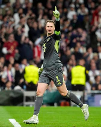 REAL MADRID CF v BAYERN MUNCHEN. CHAMPIONS LEAGUE 2025 2026. QUARTER FINALS. 1ST LEG MATCH. Bayern Munchen™s Manuel Neuer celebrates goal during Champions League 2025 2026, Quarter-finals, first Leg match. April 7, 2026 (ALTERPHOTOS Acero) MadridSpain  Copyright: xAcerox