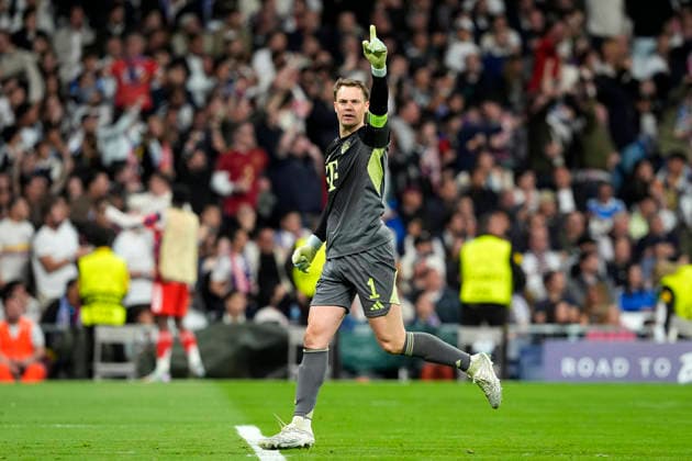 REAL MADRID CF v BAYERN MUNCHEN. CHAMPIONS LEAGUE 2025 2026. QUARTER FINALS. 1ST LEG MATCH. Bayern Munchen™s Manuel Neuer celebrates goal during Champions League 2025 2026, Quarter-finals, first Leg match. April 7, 2026 (ALTERPHOTOS Acero) MadridSpain  Copyright: xAcerox