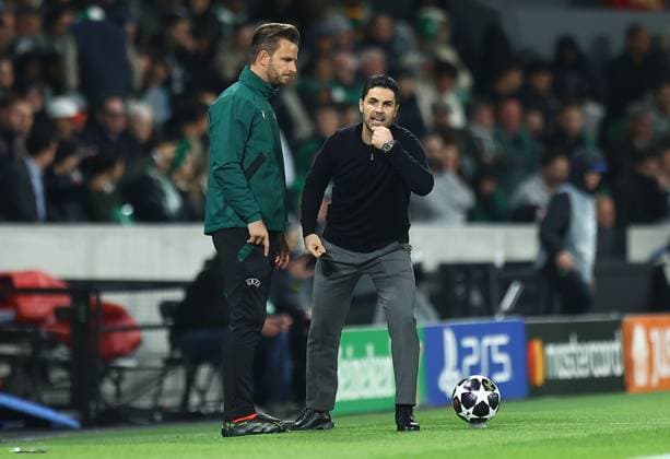 Mikel Arteta manager of Arsenal Sporting v Arsenal, UEFA Champions League, Quarter Final, First Leg, Football, Estadio Jose Alvalade, Lisbon, Portugal - 07 Apr 2026Lisbon Estádio José Alvalade Portugal EDITORIAL USE ONLY No use with unauthorised audio, video, data, fixture lists, club league logos or live services. Online in-match use limited to 120 images, no video emulation. No use in betting, games or single club league player publications.  Copyright: xMichaelxZemanek Shutterstockx 16811860m