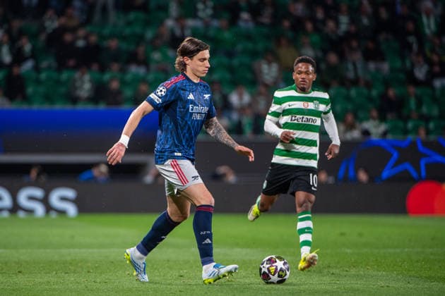 April 7, 2026, Lisbon, Lisbon, Portugal: LISBON, PORTUGAL - APRIL 07: RICCARDO CALAFIORI of Arsenal is seen on action during the the UEFA Champions League 2025 26 Quarter-Final First Leg match between Sporting Clube de Portugal and Arsenal FC at Estadio Jose Alvalade on April 07, 2026 in Lisbon, Portugal. Sporting CP X Arsenal - UEFA Champions League 2025 26  - ZUMAl192 20260407_zsp_l192_029 Copyright: xMiguelxLemosx