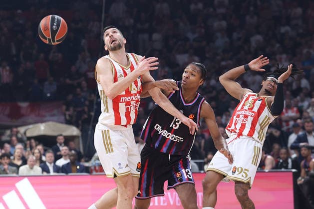 CRVENA ZVEZDA vs PARIS BASKETBALL ALLAN DOKOSSI Alan Dokosi vs OGNJEN DOBRIC basketball Crvena zvezda vs Paris basketball Euroleague match at Beogradska arena, Belgrade 07.04.2026 BASKETBALL, EUROLEAGUE, CRVENA ZVEZDA, RED STAR, PARIS BASKETBALL Belgrade Belgrade arena Serbia Copyright: xIVx xMNxPressx