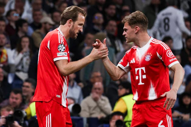 UEFA Champions League 2025 2026 quarter final, Real Madrid FC Bayern Munich, at Estadio Bernabeu in Madrid Spain April 07, 2026, Madrid, Madrid, Spain Harry Kave of Bayern Munich celebrates his goal with his teammates during the UEFA Champions League 2025 2026 quarter final, Real Madrid FC Bayern Munich, at Estadio Bernabeu in Madrid Spain Madrid Madrid Madrid Spain Copyright: xAlejandroxMatiasx