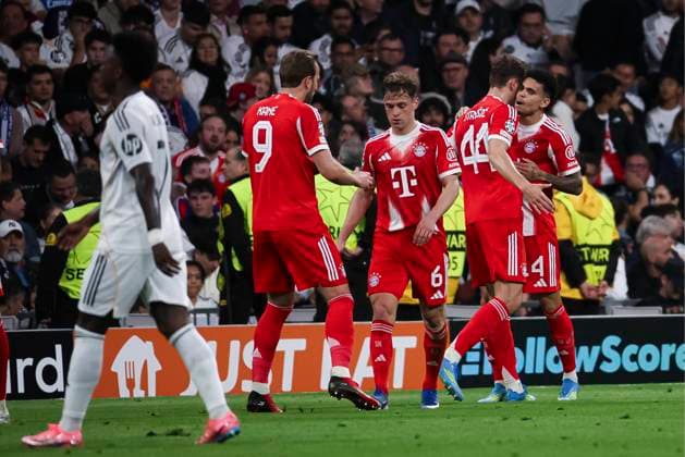 UEFA Champions League quarterfinal first leg soccer match Real Madrid vs Bayern Munich at Santiago Bernabeu stadium in Madrid, Spain. 07 April 2026 Luis Diaz celebrates a goal 900 Cordon Press  900 CordonxPress LOF - Champions League Real Madrid vs Bayern Munich
