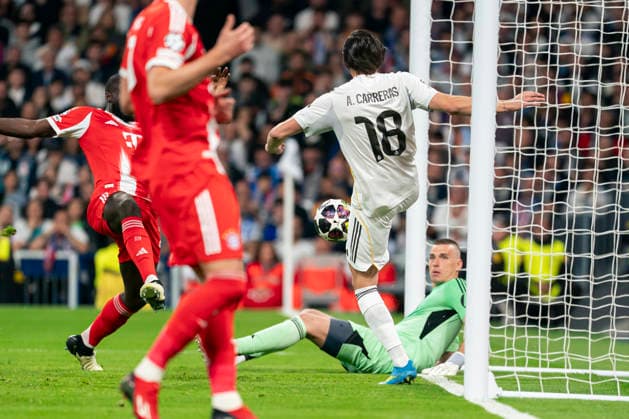 UEFA Champions league Real Madrid v Bayern Munchen - Real Madrid CF s Alvaro Carreras during Champions League Quarter-finals, first leg match. April 7, 2026. (202604071081)