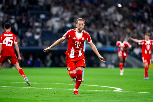 UEFA champions league - Real Madrid vs Bayern Munchen MADRID, SPAIN - April 7:Harry Kane of Bayern Munich celebrates a goal during the UEFA champions league 2025 26 Quarter-finals first leg match between Real Madrid and Bayern Munchen at Santiago Bernabeu Stadium. (Photo by Guille Martinez f22photo) Madrid Santiago Bernabeu Stadium Spain Copyright: xGuillermoxMartinezx