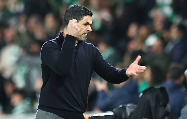 Mikel Arteta manager of Arsenal reacts Sporting v Arsenal, UEFA Champions League, Quarter Final, First Leg, Football, Estadio Jose Alvalade, Lisbon, Portugal - 07 Apr 2026Lisbon Estádio José Alvalade Portugal EDITORIAL USE ONLY No use with unauthorised audio, video, data, fixture lists, club league logos or live services. Online in-match use limited to 120 images, no video emulation. No use in betting, games or single club league player publications.  Copyright: xMichaelxZemanek Shutterstockx 16811860w