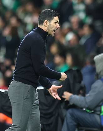 Mikel Arteta manager of Arsenal reacts Sporting v Arsenal, UEFA Champions League, Quarter Final, First Leg, Football, Estadio Jose Alvalade, Lisbon, Portugal - 07 Apr 2026Lisbon Estádio José Alvalade Portugal EDITORIAL USE ONLY No use with unauthorised audio, video, data, fixture lists, club league logos or live services. Online in-match use limited to 120 images, no video emulation. No use in betting, games or single club league player publications.  Copyright: xMichaelxZemanek Shutterstockx 16811860x