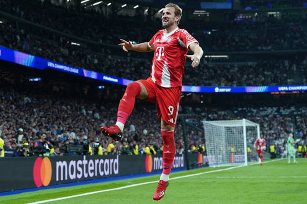 REAL MADRID CF v BAYERN MUNCHEN. CHAMPIONS LEAGUE 2025 2026. QUARTER FINALS. 1ST LEG MATCH. Bayern Munchen™s Harry Kane celebrates goal during Champions League 2025 2026, Quarter-finals, first Leg match. April 7, 2026 (ALTERPHOTOS Acero) MadridSpain  Copyright: xAcerox