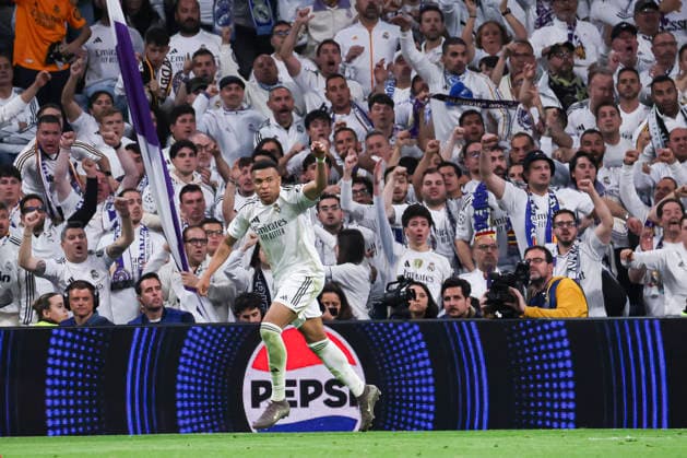 UEFA Champions League 2025 2026 quarter final, Real Madrid FC Bayern Munich, at Estadio Bernabeu in Madrid Spain April 07, 2026, Madrid, Madrid, Spain Kylian Mbappe of Real Madrid celebrates his goal during the UEFA Champions League 2025 2026 quarter final, Real Madrid FC Bayern Munich, at Estadio Bernabeu in Madrid Spain Madrid Madrid Madrid Spain Copyright: xAlejandroxMatiasx