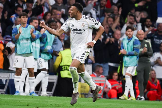 UEFA Champions League 2025 2026 quarter final, Real Madrid FC Bayern Munich, at Estadio Bernabeu in Madrid Spain April 07, 2026, Madrid, Madrid, Spain Kylian Mbappe of Real Madrid celebrates his goal during the UEFA Champions League 2025 2026 quarter final, Real Madrid FC Bayern Munich, at Estadio Bernabeu in Madrid Spain Madrid Madrid Madrid Spain Copyright: xAlejandroxMatiasx