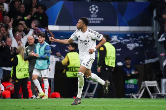 UEFA Champions League 2025 2026 quarter final, Real Madrid FC Bayern Munich, at Estadio Bernabeu in Madrid Spain April 07, 2026, Madrid, Madrid, Spain Kylian Mbappe of Real Madrid celebrates his goal during the UEFA Champions League 2025 2026 quarter final, Real Madrid FC Bayern Munich, at Estadio Bernabeu in Madrid Spain Madrid Madrid Madrid Spain Copyright: xAlejandroxMatiasx