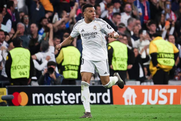 UEFA Champions League 2025 2026 quarter final, Real Madrid FC Bayern Munich, at Estadio Bernabeu in Madrid Spain April 07, 2026, Madrid, Madrid, Spain Kylian Mbappe of Real Madrid celebrates his goal during the UEFA Champions League 2025 2026 quarter final, Real Madrid FC Bayern Munich, at Estadio Bernabeu in Madrid Spain Madrid Madrid Madrid Spain Copyright: xAlejandroxMatiasx