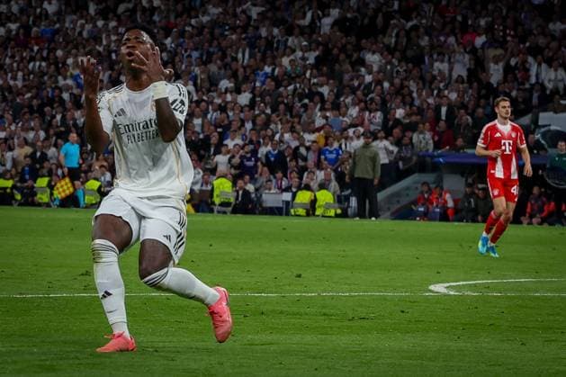 Disappointment, frustration for Vinicius Paixao de Oliveira Junior Vini Jr 7 Real Madrid after a missed chance, Real Madrid vs FC Bayern Munich, Football, Men, UEFA Champions League, Season 2025 2026, Quarter Finals 1st Leg , 07 04 2026 Madrid Madrid Spain Copyright: xkolbert-press MartinxAgüerax