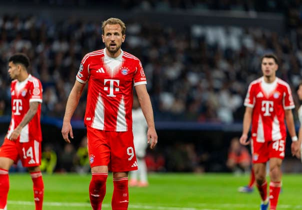 07 04 2026, Football UEFA Champions League 2025 2026 quarter-finals, Real Madrid FC Bayern Munich, at Estadio Bernabeu in Madrid Spain , Harry Kane FC Bayern Munich pensive