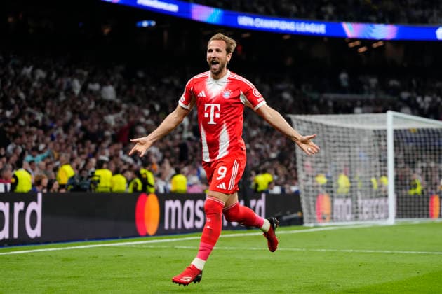 Real Madrid CF v FC Bayern München - UEFA Champions League 2025 26 Quarter-Final First Leg Harry Kane centre-forward of Bayern Munchen and England celebrates after scoring his sides first goal during the UEFA Champions League 2025 26 Quarter-Final First Leg match between Real Madrid CF and FC Bayern München at Estadio Santiago Bernabeu on April 7, 2026 in Madrid, Spain. Madrid Spain  Copyright: xJosexBretonx originalFilename:bretonhernandez-realmadr260407_npcWA.jpg