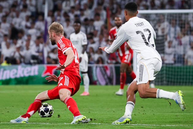 UEFA Champions League 2025 2026 quarter final, Real Madrid FC Bayern Munich, at Estadio Bernabeu in Madrid Spain April 07, 2026, Madrid, Madrid, Spain Konrad Laimer of Bayern Munich during the UEFA Champions League 2025 2026 quarter final, Real Madrid FC Bayern Munich, at Estadio Bernabeu in Madrid Spain Madrid Madrid Madrid Spain Copyright: xAlejandroxMatiasx