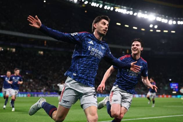Kai Havertz of Arsenal celebrates scoring the winning match goal Sporting v Arsenal, UEFA Champions League, Quarter Final, First Leg, Football, Estadio Jose Alvalade, Lisbon, Portugal - 07 Apr 2026Lisbon Estádio José Alvalade Portugal EDITORIAL USE ONLY No use with unauthorised audio, video, data, fixture lists, club league logos or live services. Online in-match use limited to 120 images, no video emulation. No use in betting, games or single club league player publications.  Copyright: xMichaelxZemanek Shutterstockx 16811860ar