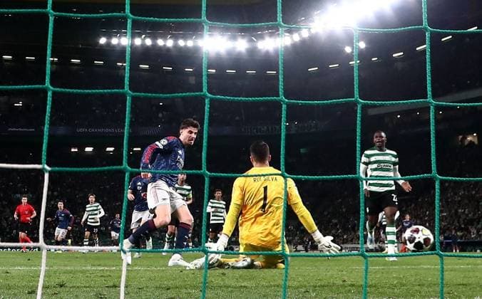 Kai Havertz of Arsenal scores the winning goal Sporting v Arsenal, UEFA Champions League, Quarter Final, First Leg, Football, Estadio Jose Alvalade, Lisbon, Portugal - 07 Apr 2026Lisbon Estádio José Alvalade Portugal EDITORIAL USE ONLY No use with unauthorised audio, video, data, fixture lists, club league logos or live services. Online in-match use limited to 120 images, no video emulation. No use in betting, games or single club league player publications.  Copyright: xMichaelxZemanek Shutterstockx 16811860at