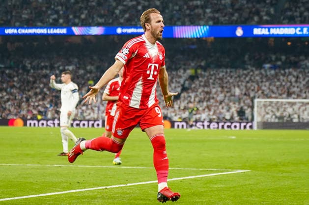 Spain Football UEFA Champions League 2025 2026, quarter-final Real Madrid vs FC Bayern Munich Bernabeu Madrid Goal and goal celebration to 0 2 by Harry Kane FC Bayern Munich, 9 Joy, emotions, jubilation Copyright: xJOERANxSTEINSIEKx