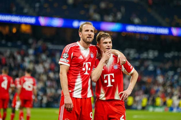 Spain Football UEFA Champions League 2025 2026, quarter-final Real Madrid vs FC Bayern Munich Bernabeu Madrid Harry Kane FC Bayern Munich, 9 Joshua Kimmich FC Bayern Munich, 6 Copyright: xJOERANxSTEINSIEKx