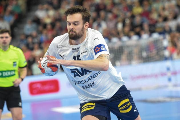 Handball I Men I Season 2025 2026 I EHF European League I Playoffs I Second leg I SG Flensburg Handewitt Skanderborg Aarhus Handball I 07 04 2026 Emil Buhl Laerke 15, SAH Copyright: xLobeca JanxKirschnerx