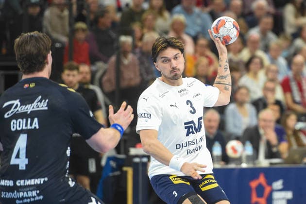 Handball I Men I Season 2025 2026 I EHF European League I Playoffs I Second leg I SG Flensburg Handewitt Skanderborg Aarhus Handball I 07 04 2026 Kristjan Örn Kristjansson 3, SAH Copyright: xLobeca JanxKirschnerx