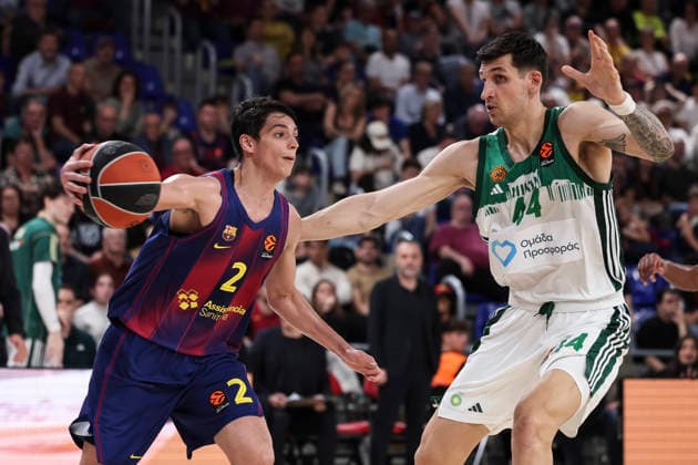 April 7, 2026, Barcelona, Barcelona, Spain: Juani Marcos of FC Barcelona, Barca and Konstantinos Mitoglou of Panathinaikos Aktor Athens in action during the EuroLeague Regular Season Round 36 match played between FC Barcelona and Panathinaikos Aktor Athens at Palau Blaugrana on April 07, 2026 in Barcelona, Spain. Barcelona Spain - ZUMAa181 20260407_zaa_a181_487 Copyright: xJavierxBorregox