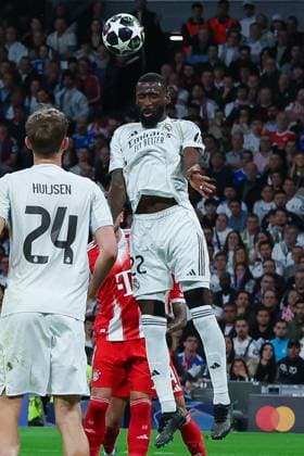 Action by Antonio Ruediger 22 Real Madrid , Real Madrid vs FC Bayern Muenchen, Football, Men, UEFA Champions League, Season 2025 2026, Quarterfinal First Leg Quarter Finals 1st Leg , 07 04 2026 Madrid Madrid Spain Copyright: xkolbert-press MartinxAgüerax