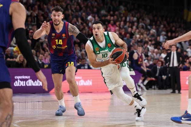 April 7, 2026, Barcelona, Barcelona, Spain: Kostas Sloukas of Panathinaikos Aktor Athens and Willy Hernangomez of FC Barcelona, Barca in action during the EuroLeague Regular Season Round 36 match played between FC Barcelona and Panathinaikos Aktor Athens at Palau Blaugrana on April 07, 2026 in Barcelona, Spain. Barcelona Spain - ZUMAa181 20260407_zaa_a181_352 Copyright: xJavierxBorregox