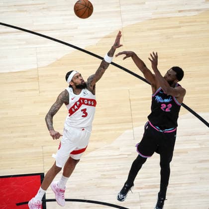 Miami Heat vs Toronto Raptors - NBA, Basketball Herren, USA TORONTO, CANADA - APRIL 7 : Brandon Ingram (3) of Toronto Raptors in action against Andrew Wiggins (22) of Miami Heat during the NBA basketball game between Miami Heat and Toronto Raptors at the Scotiabank Arena on April 7, 2026 in Toronto, Ontario, Canada. Mert Alper Dervis Anadolu Toronto Canada. Editorial use only. Please get in touch for any other usage.  Copyright: x2026xAnadoluxMertxAlperxDervisx