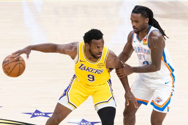 April 7, 2026, Los Angeles, California, USA: Los Angeles LakersÃ¢â‚¬â ¢ Bronny James (9) is defended by Oklahoma City ThunderÃ¢â‚¬â ¢s Cason Wallace (22) during an NBA, Basketball Herren, USA basketball game at Crypto.com Arena on Tuesday, April 7, 2026 in Los Angeles. Los Angeles USA - ZUMAc68_ 20260407_zaf_c68_031 Copyright: xRingoxChiux