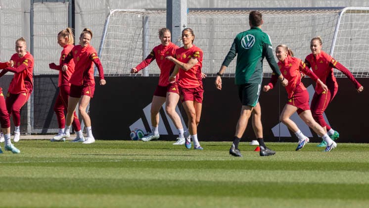 Report 08 04 2026 Training of the German womens national soccer team on the occasion of the World Cup qualifying matches against Austria at the adidas home ground in Herzogenaurach Sprint and Stop and Sideways Herzogenaurach Bavaria Germany