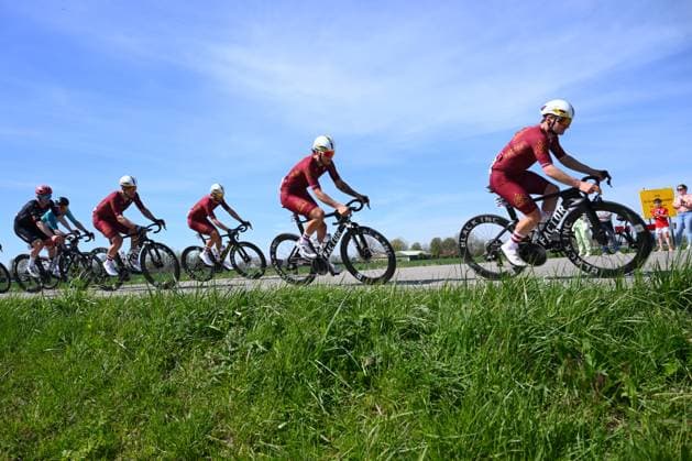 Scheldeprijs 2026 Cycling Race SCHOTEN, BELGIUM - APRIL 08 : Modern Adventure Pro Cycling riders during the 114th edition of Scheldeprijs an UCI ProSeries 1.Pro one day cycling road race for Men Elite of 205 km with start in Terneuzen and finish in Schoten on April 8, 2026 in Schoten, Belgium, 08 04 2026 ( Motordriver Kenny Verfaillie - Schoten Belgium  Copyright: xVincentxKalutx