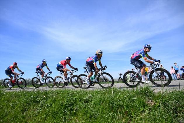 Scheldeprijs 2026 Cycling Race SCHOTEN, BELGIUM - APRIL 08 : Finkst Tilen (SLO) of Solution Tech Nippo Rali Arashiro Yukiya (JPN) of Solution Tech Nippo Rali Van Poppel Danny (NED) of Red Bull - BORA - Hansgrohe and Nencini Tommaso (ITA) of Solution Tech Nippo Rali during the 114th edition of Scheldeprijs an UCI ProSeries 1.Pro one day cycling road race for Men Elite of 205 km with start in Terneuzen and finish in Schoten on April 8, 2026 in Schoten, Belgium, 08 04 2026 ( Motordriver Kenny Verfaillie - Schoten Belgium  Copyright: xVincentxKalutx