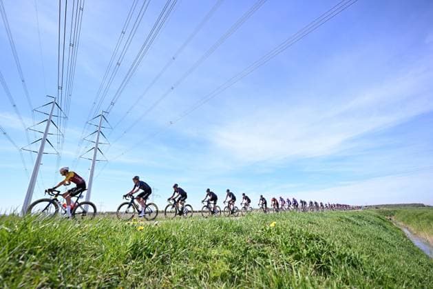 The pack of riders pictured in action during the men s race of the Scheldeprijs one day cycling event, 205,2km from Terneuzen, the Netherlands to Schoten, Belgium on Wednesday 08 April 2026. MAARTENxSTRAETEMANS  x170170786x