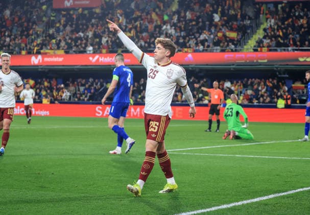 Spain - FIFA Friendly - Spain vs Serbia - 27 03 2026 SPAIN, VILLARREAL, MARCH 27. Victor Munoz of Spain celebrates after scoring his team s third goal during the FIFA friendly football match between Spain and Serbia on March 27, 2026 at Estadio de la Ceramica in Villarreal, Spain. Photo by Manuel Blondeau AOP.Press Villarreal Estadio de la Ceramica Spain Copyright: x ManuelxBlondeau AOP.Pressx AOP20260327-0011