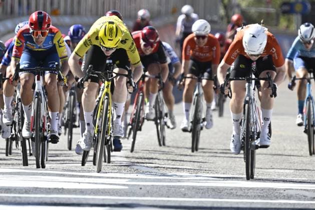 Dutch Charlotte Kool of Fenix-Premier Tech wins the sprint before Dutch Nienke Veenhoven of Team Visma-Lease a Bike and Italian Elisa Balsamo of Lidl-Trek in the women s race of the Scheldeprijs one day cycling event, 130,3km from and to Schoten on Wednesday 08 April 2026. TOM GOYVAERTS TomxGoyvaerts  x170179205x