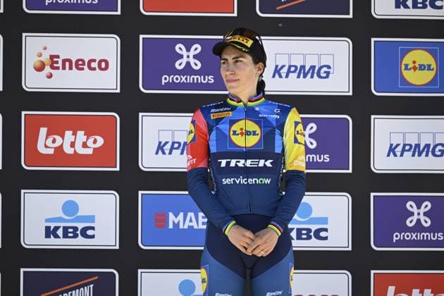 Italian Elisa Balsamo of Lidl-Trek pictured on the podium of the women s race of the Scheldeprijs one day cycling event, 130,3km from and to Schoten on Wednesday 08 April 2026. TOM GOYVAERTS TomxGoyvaerts  x170182858x
